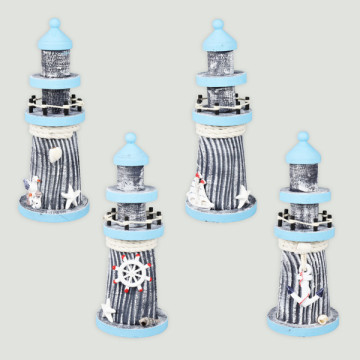 Round wooden lighthouse dark blue/light blue 7.5x19 cm. Assorted model.