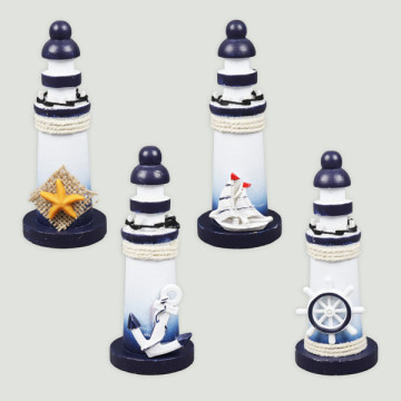 Round wooden lighthouse white/dark blue 5x13.5 cm. Assorted model.