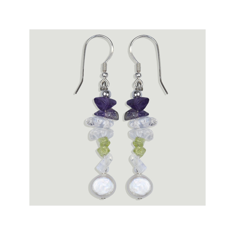 Gancho 42 - Pendientes Plata perla y mineral Gancho 42 - Pendientes Plata perla y mineral