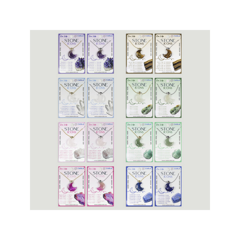 Pendentif minéral lune + chaîne acier argent/doré, assorti Pendentif minéral lune + chaîne acier argent/doré, assorti