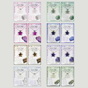 Colgante mineral estrella + cadena acero plateado/dorado, surtido