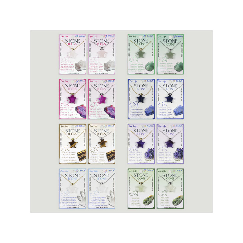 Star mineral pendant + silver/gold steel chain, assorted Star mineral pendant + silver/gold steel chain, assorted