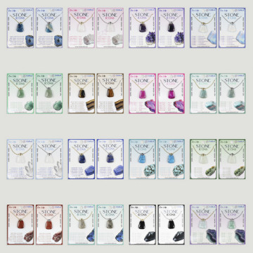 Colgante mineral rodado + cadena acero plateado/dorado, surtido