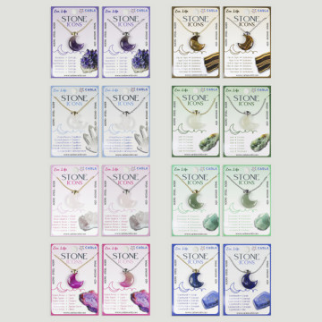 Colgante mineral luna + cadena acero plateado/dorado, surtido