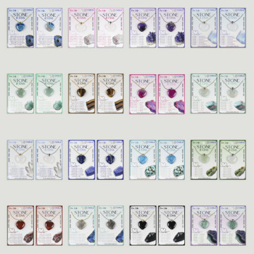 Colgante mineral corazón + cadena acero plateado/dorado, surtido