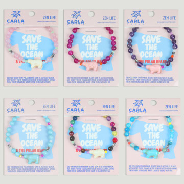 Hook 04 – Bracelet boule minéral/agate avec perles animaux, Ours