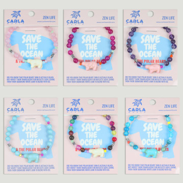 Gancho 04 – Pulsera bola mineral/ágatas con abalorio animal, Oso