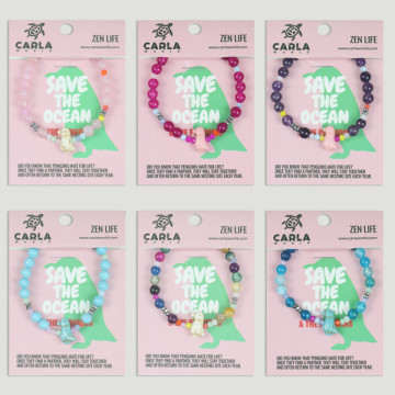 Gancho 06 – Pulsera bola mineral/ágatas con abalorio animal, Pingüino
