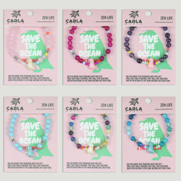 Gancho 06 – Pulsera bola mineral/ágatas con abalorio animal, Pingüino