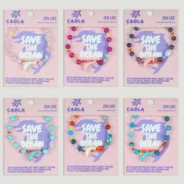 Hook 07 – Bracelet boule minéral/agate avec perles animaux, Dauphin