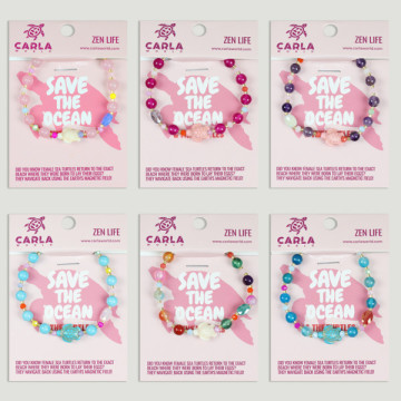 Gancho 08 – Pulsera bola mineral/ágatas con abalorio animal, Tortuga