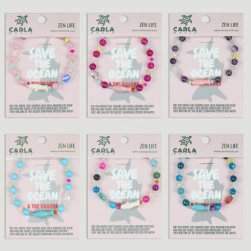 Gancho 09 – Pulsera bola mineral/ágatas con abalorio animal, Tiburón