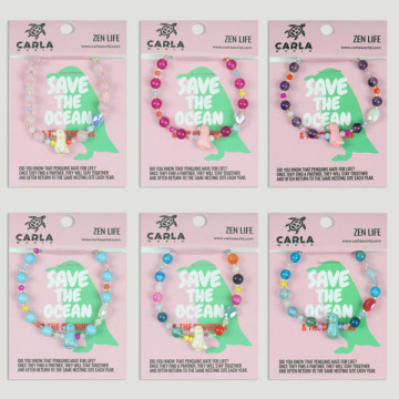 Gancho 12 – Pulsera bola mineral/ágatas con abalorio animal, Pingüino