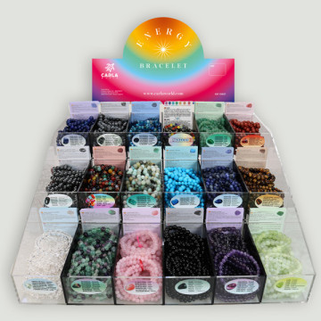 Expositor pulsera bola mineral 6 y 8mm. (432 pulseras en total)