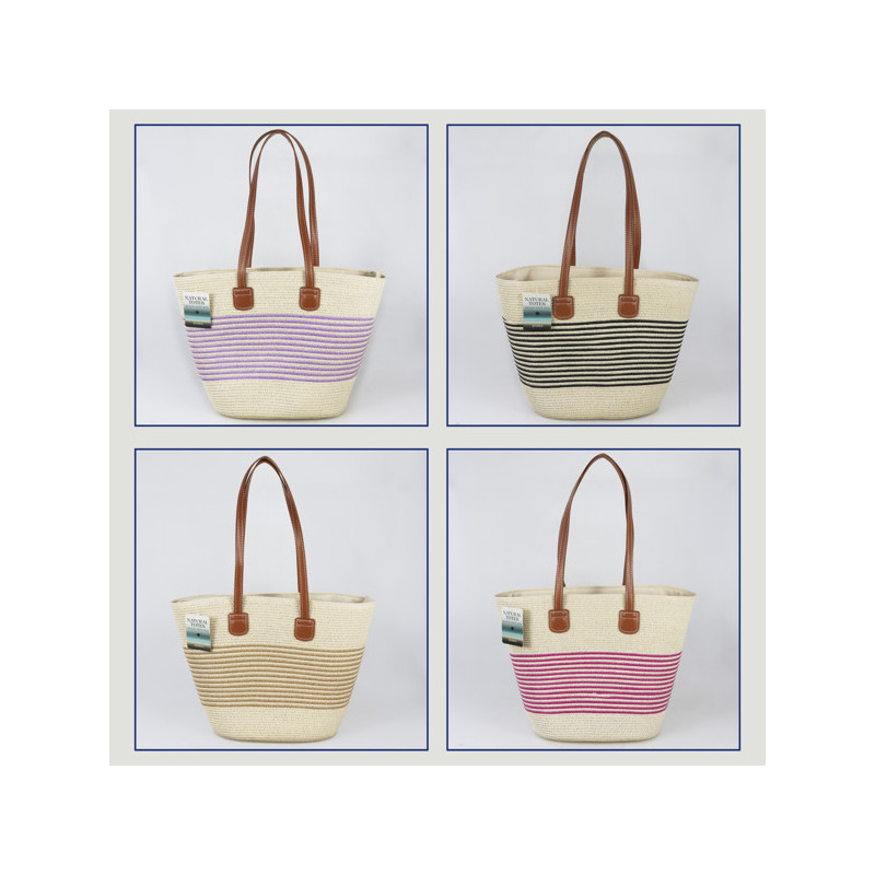 Bolsa de playa 100% Fibra de papel con asa polipiel. 40x30x15 cm. aprox. Surtido Bolsa de playa 100% Fibra de papel con asa polipiel. 40x30x15 cm. aprox. Surtido