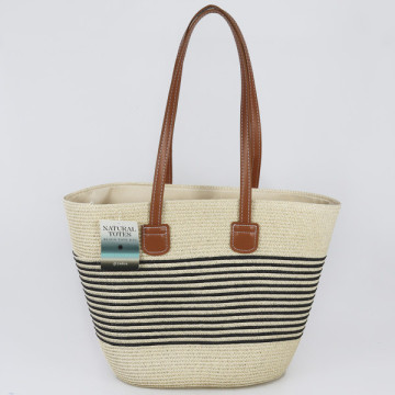 Bolsa de mimbre con asa polipiel. 40x30x15 cm. aprox. Surtido