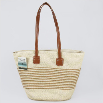 Bolsa de mimbre con asa polipiel. 40x30x15 cm. aprox. Surtido