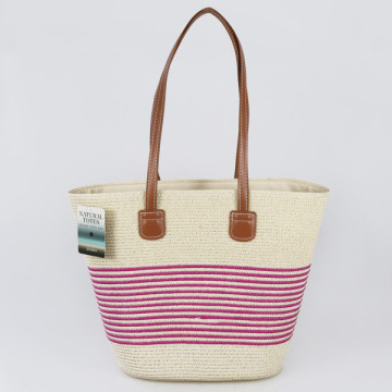 Bolsa de mimbre con asa polipiel. 40x30x15 cm. aprox. Surtido