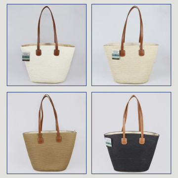 100% paper fiber beach bag with leatherette handle