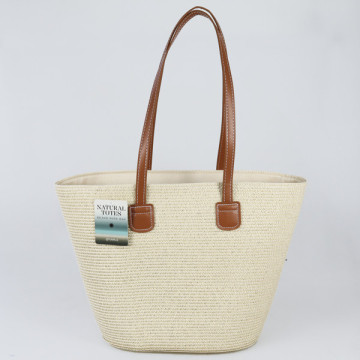 Bolsa de mimbre con asa polipiel. 40x30x15 cm. aprox. Surtido