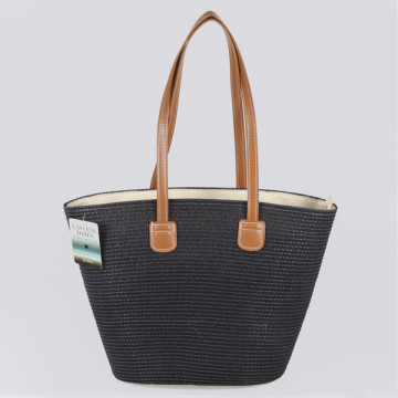 Bolsa de mimbre con asa polipiel. 40x30x15 cm. aprox. Surtido