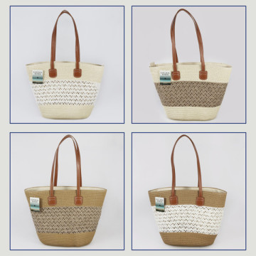 Bolsa de playa 100% Fibra de papel con asa polipiel. 40x30x15 cm. aprox. Surtido