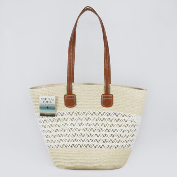 Bolsa de mimbre con asa polipiel. 40x30x15 cm. aprox. Surtido