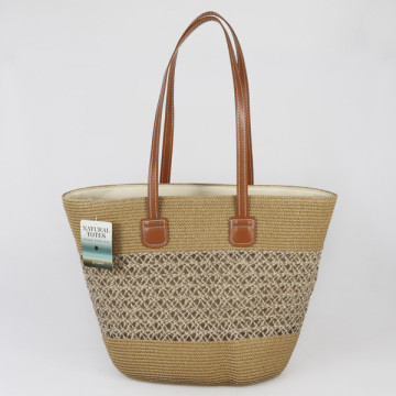 Bolsa de mimbre con asa polipiel. 40x30x15 cm. aprox. Surtido