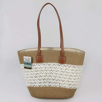 Bolsa de mimbre con asa polipiel. 40x30x15 cm. aprox. Surtido