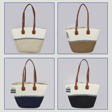100% paper fiber beach bag with leatherette handle