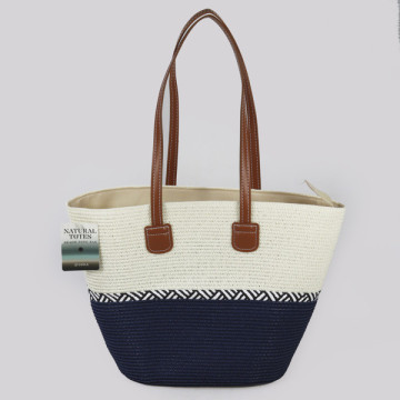 Bolsa de mimbre con asa polipiel. 40x30x15 cm. aprox. Surtido