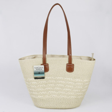 Sac en osier avec anse en similicuir. 40X30x15 cm. env. Assortiment