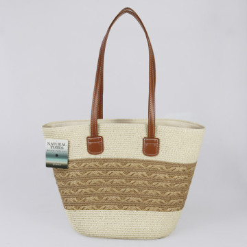 Bolsa de mimbre con asa polipiel. 40x30x15 cm. aprox. Surtido