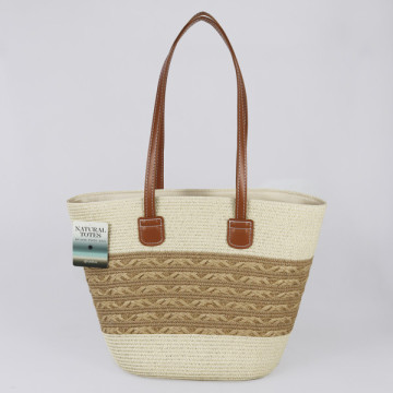 Sac en osier avec anse en similicuir. 40X30x15 cm. env. Assortiment
