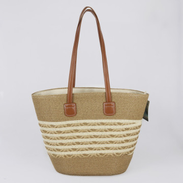 Sac en osier avec anse en similicuir. 40X30x15 cm. env. Assortiment