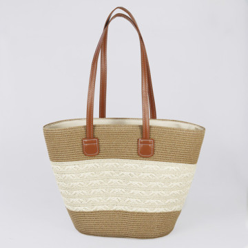 Bolsa de mimbre con asa polipiel. 40x30x15 cm. aprox. Surtido