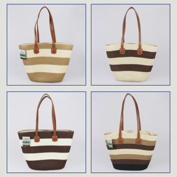 Bolsa de playa 100% Fibra de papel con asa polipiel. 40x30x15 cm. aprox. Surtido