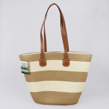 Bolsa de mimbre con asa polipiel. 40x30x15 cm. aprox. Surtido