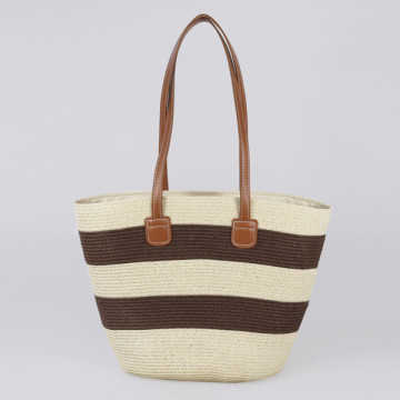Bolsa de mimbre con asa polipiel. 40x30x15 cm. aprox. Surtido