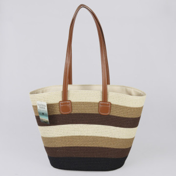 Bolsa de mimbre con asa polipiel. 40x30x15 cm. aprox. Surtido