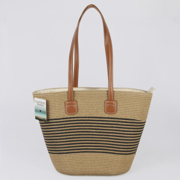 Bolsa de mimbre con asa polipiel. 40x30x15 cm. aprox. Surtido