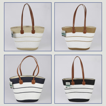 olsa de playa 100% Fibra de papel con asa polipiel. 40x30x15 cm. aprox. Surtido