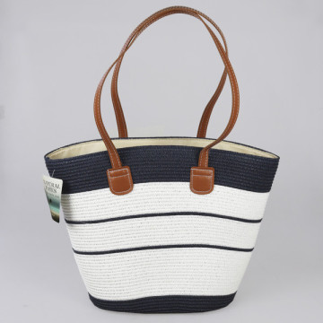 Bolsa de mimbre con asa polipiel. 40x30x15 cm. aprox. Surtido