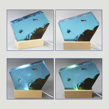 USB Resin Turtle Lamp with Wooden Base 5x15x13cm
