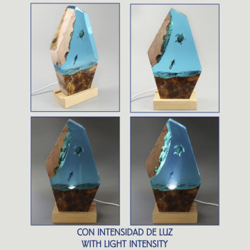 USB Resin Turtle Lamp with Wooden Base 6x10x23cm