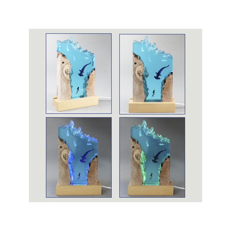 USB Shark + Jellyfish Lamp with Wooden Base 6x14x23cm USB Shark + Jellyfish Lamp with Wooden Base 6x14x23cm