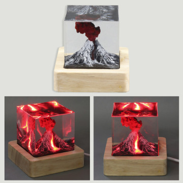 USB Resin Volcano Lamp with Wooden Base 7x7x7cm