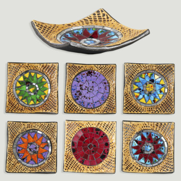 Square terracotta bowl with brown trim, 4.75 inches (12 cm), approx. Assorted colors