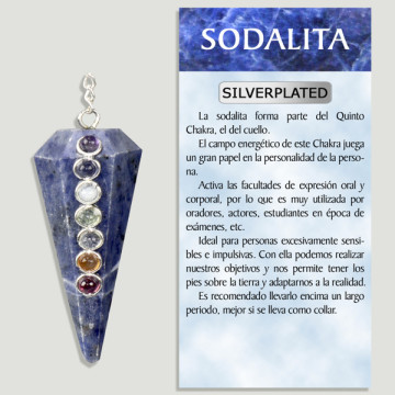 SODALITA. Péndulo Facetado Con Carbujones Chakra. Silverplated