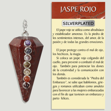 JASPE ROJO. Péndulo Facetado Con Carbujones Chakra. Silverplated
